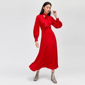 Warehouse Red Midi Dress Pussybow